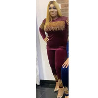 African Women Long Sleeve Black Two Pieces Sets Top and Pant