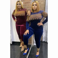 African Women Long Sleeve Black Two Pieces Sets Top and Pant