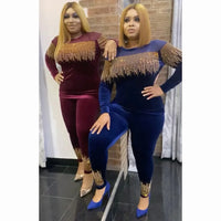 African Women Long Sleeve Black Two Pieces Sets Top and Pant