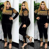 African Women Long Sleeve Black Two Pieces Sets Top and Pant