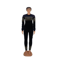 African Women Long Sleeve Black Two Pieces Sets Top and Pant