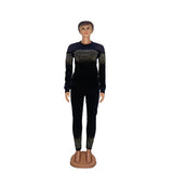 African Women Long Sleeve Black Two Pieces Sets Top and Pant
