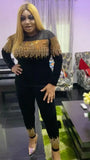African Women Long Sleeve Black Two Pieces Sets Top and Pant