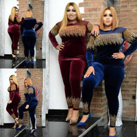 African Women Long Sleeve Black Two Pieces Sets Top and Pant