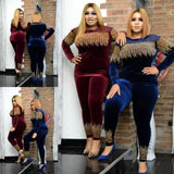 African Women Long Sleeve Black Two Pieces Sets Top and Pant