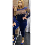 African Women Long Sleeve Black Two Pieces Sets Top and Pant