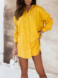 Woman Vintage Long Sleeve Shirt And Short Pants Suit Two Piece