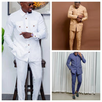 Two Piece Suit Men's Dress Long Pants Shirt  African