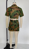 Camouflage Skirt Two Piece Set Women Outfits Short Sleeve Button