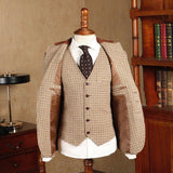 Classic Brown Plaid Tweed Suit for Men Slim fit