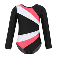 Long Sleeve Gymnastics Leotard Jumpsuit Color Block Cutout Back