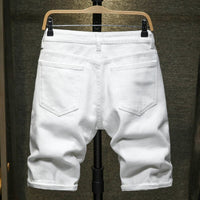 White black Men Ripped Hole Denim Shorts Slim