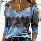 V-neck Long Sleeve Loose T Shirt for Women Spring Autumn