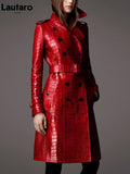 Long Crocodile Print Coat for Women Belt