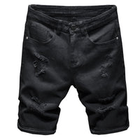 White black Men Ripped Hole Denim Shorts Slim