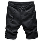 White black Men Ripped Hole Denim Shorts Slim