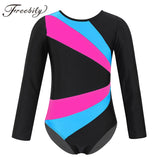 Long Sleeve Gymnastics Leotard Jumpsuit Color Block Cutout Back