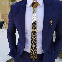 Gold Mirror Necktie Diamante Shape Slim Men