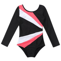 Long Sleeve Gymnastics Leotard Jumpsuit Color Block Cutout Back