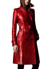 Long Crocodile Print Coat for Women Belt