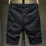 White black Men Ripped Hole Denim Shorts Slim