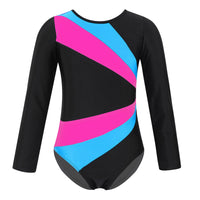 Long Sleeve Gymnastics Leotard Jumpsuit Color Block Cutout Back