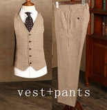 Classic Brown Plaid Tweed Suit for Men Slim fit