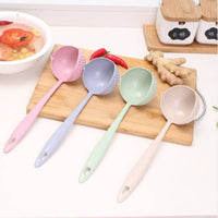 2 In 1 Wheat Straw Soup Spoon Long Handle Porridge Spoons Filter