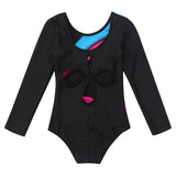 Long Sleeve Gymnastics Leotard Jumpsuit Color Block Cutout Back