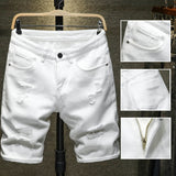 White black Men Ripped Hole Denim Shorts Slim