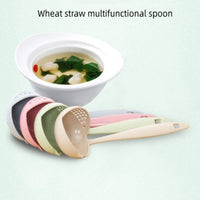 2 In 1 Wheat Straw Soup Spoon Long Handle Porridge Spoons Filter