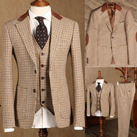 Classic Brown Plaid Tweed Suit for Men Slim fit