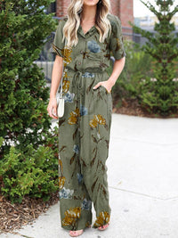 Jumpsuits Women Vintage Floral Print Wide Leg Overalls