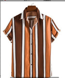 Men Clothing Loose Large Stripe Short Sleeve