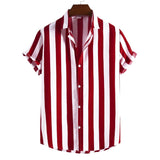 Men's Fashion Casual Short Sleeve Printed Striped Shirts Men's Clothing