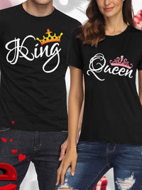 KING QUEEN Crown Print Couple T Shirt Lovers Short