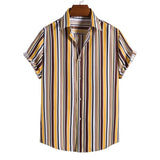 Men Clothing Loose Large Stripe Short Sleeve