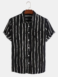 Men Clothing Striped Short-sleeved Shirt Casual