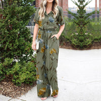 Jumpsuits Women Vintage Floral Print Wide Leg Overalls