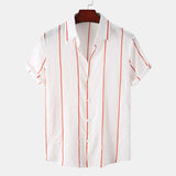 Men Clothing Casual Short Sleeve Shirts Fashion Stripe Print Slim