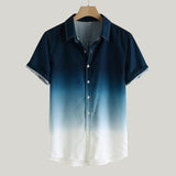 Men Fashion Shirt Men Lapel Gradient Loose Men Shirt Short Sleeve