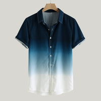 Men Fashion Shirt Men Lapel Gradient Loose Men Shirt Short Sleeve