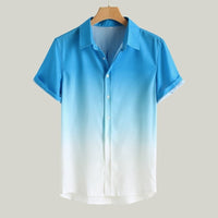 Men Fashion Shirt Men Lapel Gradient Loose Men Shirt Short Sleeve