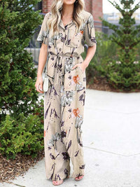 Jumpsuits Women Vintage Floral Print Wide Leg Overalls