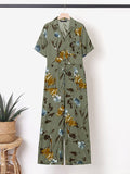 Jumpsuits Women Vintage Floral Print Wide Leg Overalls