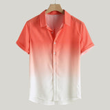 Men Fashion Shirt Men Lapel Gradient Loose Men Shirt Short Sleeve