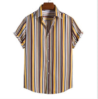 Men Clothing Loose Large Stripe Short Sleeve