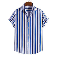 Men Clothing Loose Large Stripe Short Sleeve